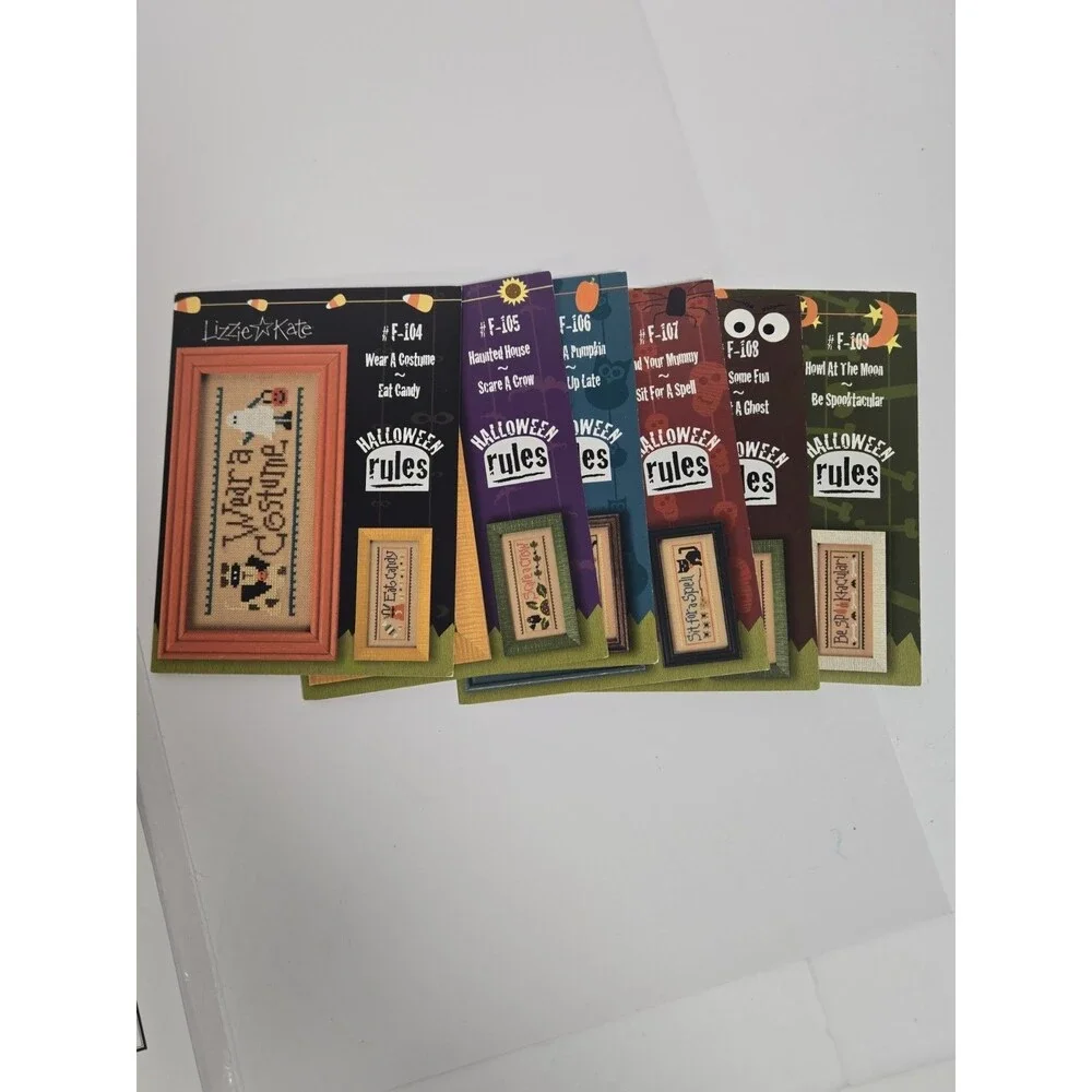 Lizzie Kate Halloween Rules F104-F109 Full Set 6 Charts & Buttons Patterns Lot 6